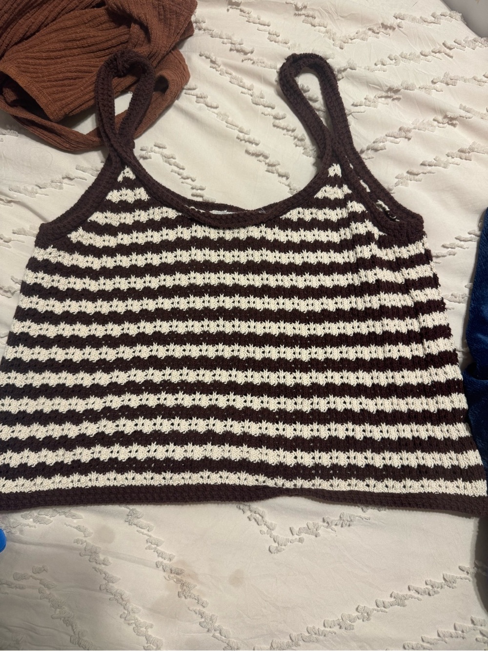 Madewell Brown & Cream Striped Crochet Crop Tank
